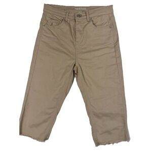 TRISTAN Beige‎ Slim Fit High Waist Bermuda Shorts Stretch Cotton Frayed Hem SZ 1